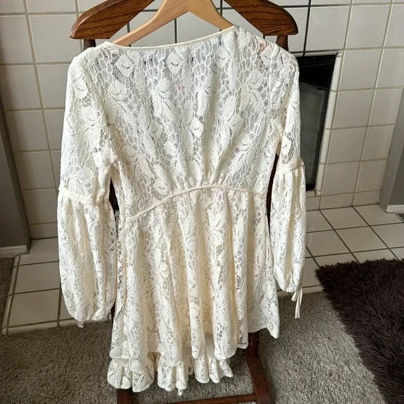 NWT Free People Ruby Lace With Tie Sleeves Ivory Dress, Size xs baby doll - Picture 7 of 16